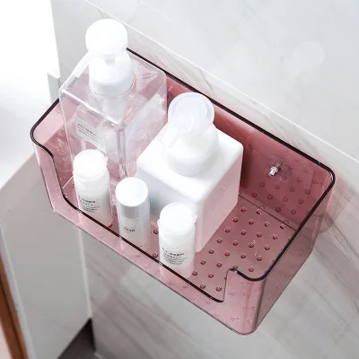 

22.5*12*13.3cm Transparent Cosmetics Storage Box Large Openings Bathroom Kitchen Wall-mounted Shower Case Toiletries Organizer