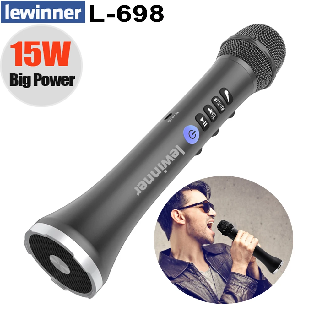 구매 Lewinner L-698 전문 마이크 15W 가라오케 휴대용 무선 블루투스 스피커 IOS/안드로이드