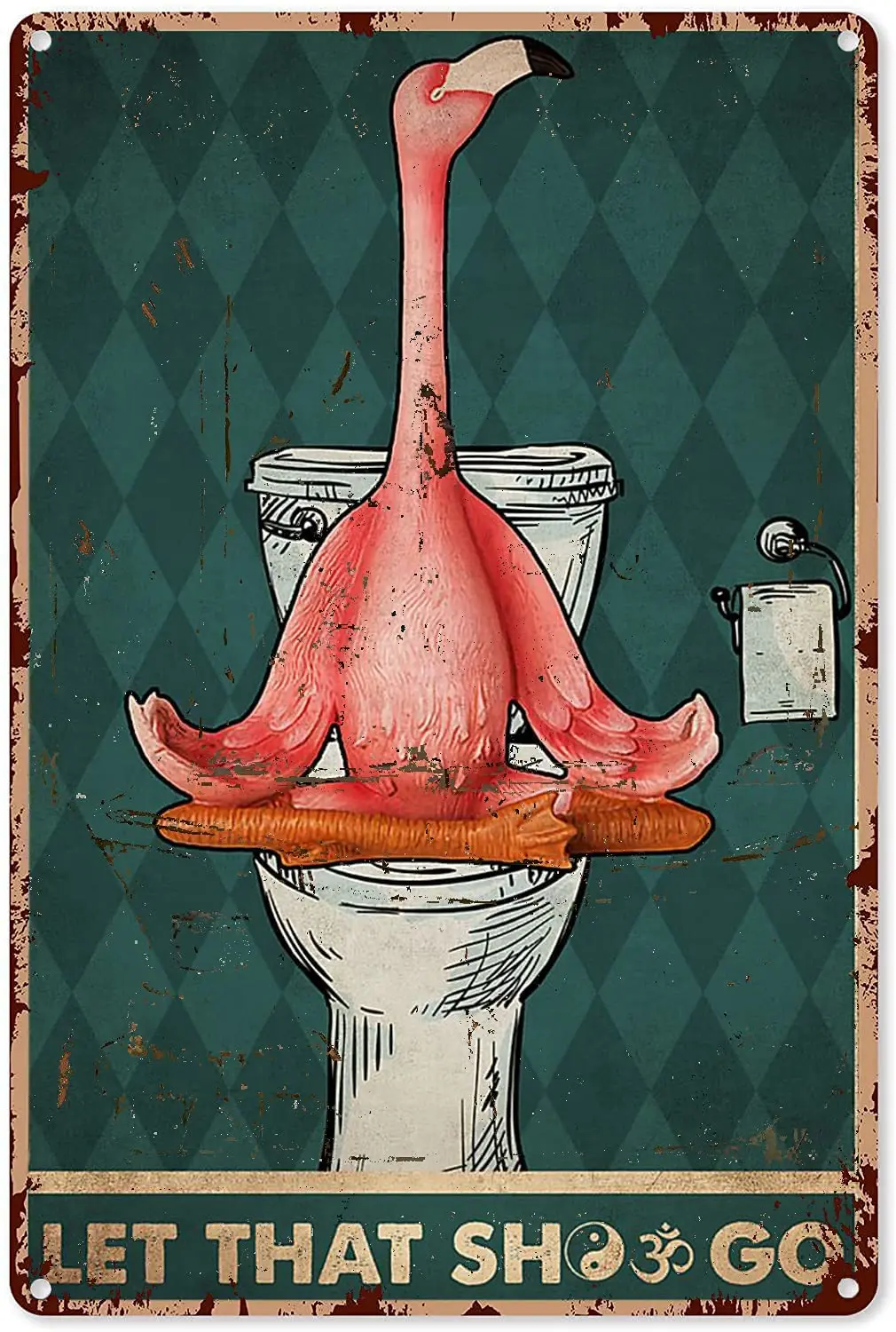 

Metal Tin Sign Wall Sign Let That Shit Go Flamingo Art Poster Family Bedroom Wall Decoration Retro Metal Tin Sign 8X12 Inch