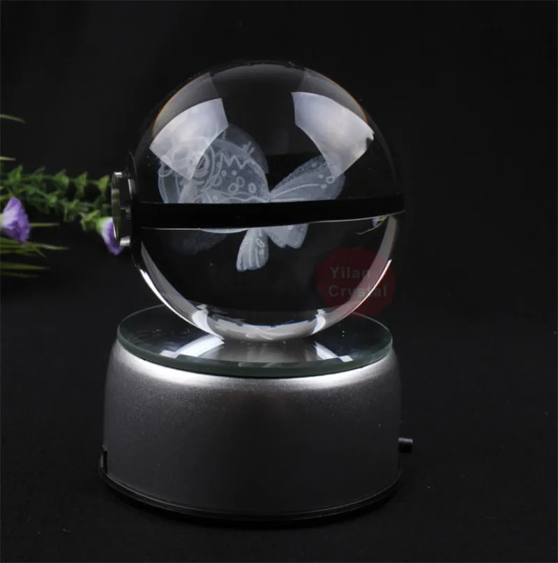 Стиль Pokemon Ball с гравировкой хрустальный шар для подарка с Led светильник - Цвет: seaking