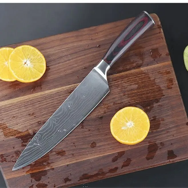 

Stainless steel chef's knife with Damascus grain wooden handle 8 inch Chinese and Western style general kitchen chef's knife
