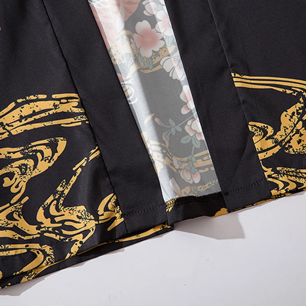 Кимоно в японском стиле Харадзюку для мужчин юката кардиган пальто с принтом