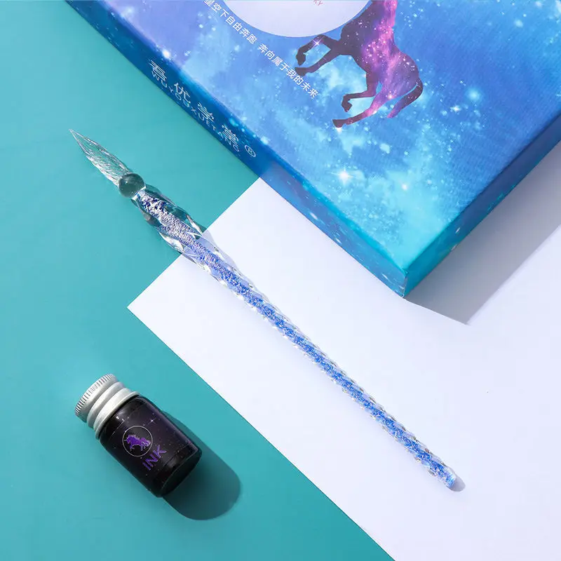 

3/13 Pcs Crystal Glass Pen Glitter Powder Fountain Pen 12 And 24 Colors Ink Dip Starry Sky Gift Box Set Writing Supplies