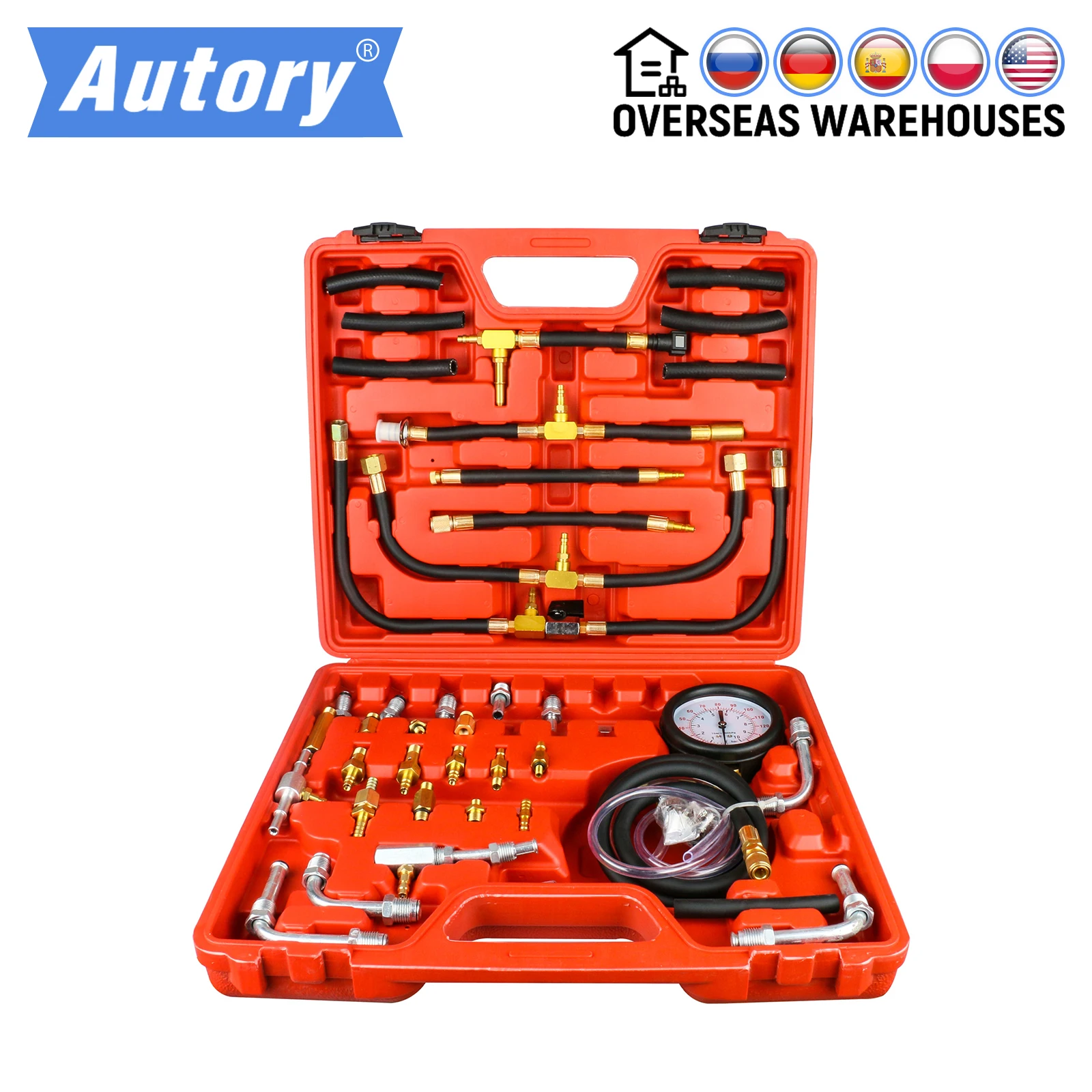 

Autory TU-443 Car Manometer Fuel Injection Pressure Tester Gauge Kit Fuel Flow 0-140 psi For Trucks Bosch CIS GMTBI System