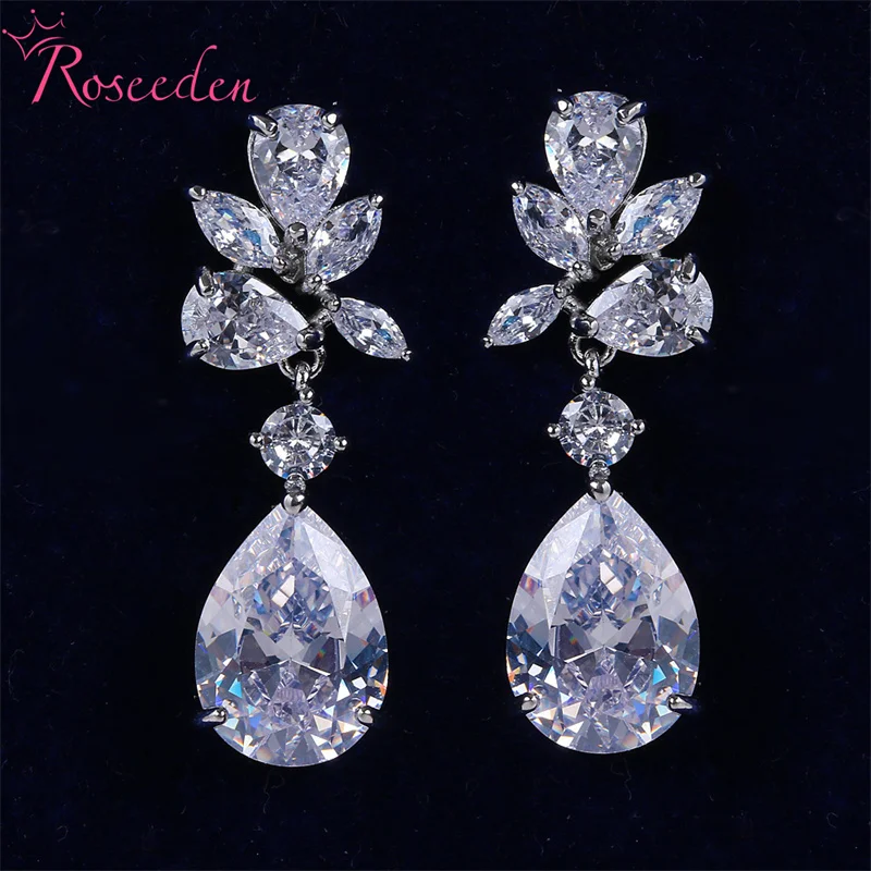 

Новые модные свадебные серьги с фианитами для женщин, ювелирные изделия для помолвки с фианитами, висячие серьги RE4378
