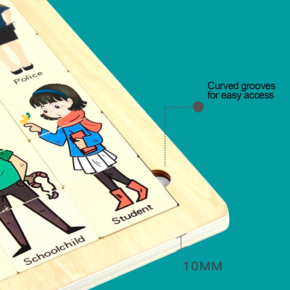 Деревянные пазлы Мультяшные профессиональные сопряжения английский обучения