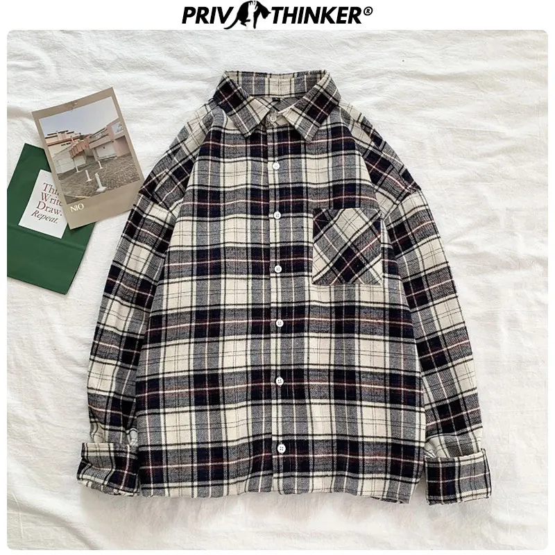 Privathinker 2020 Men Woman Japanese Spring Plaid Shirt Lady Korean Streetwear Loose Shirts Female Office Vintage Clothes | Женская
