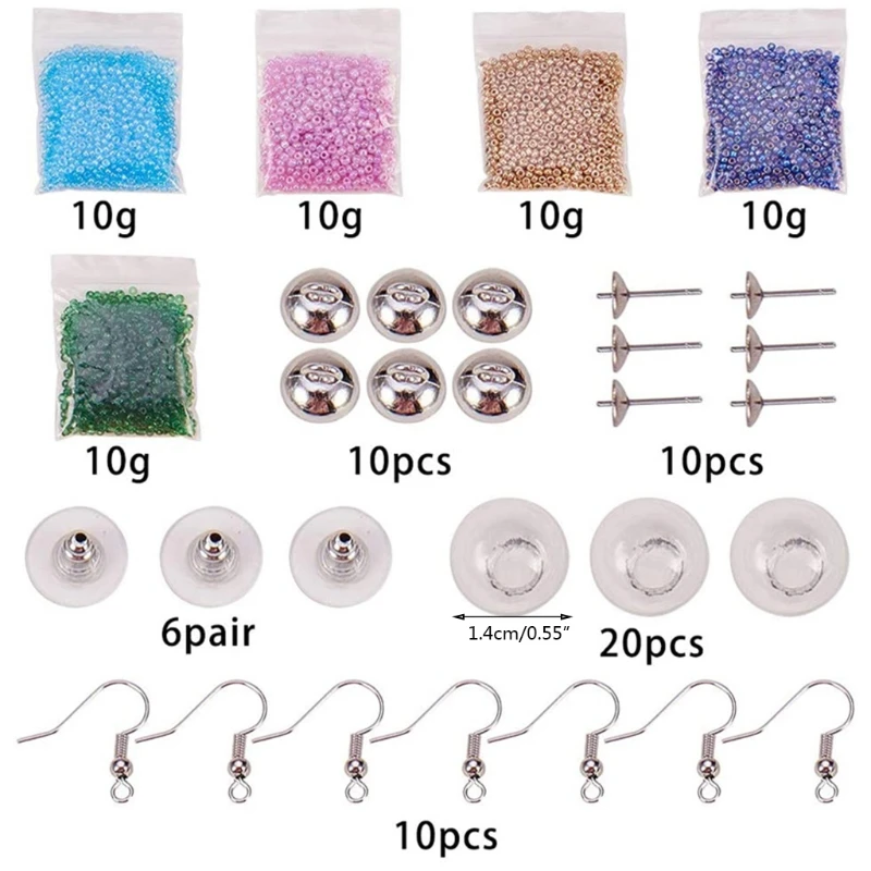 

N7MF 1 Set Delicate Chic DIY Earring Findings Glass Beads Jewelry Necklace Ear Studs Making Supplies Kit