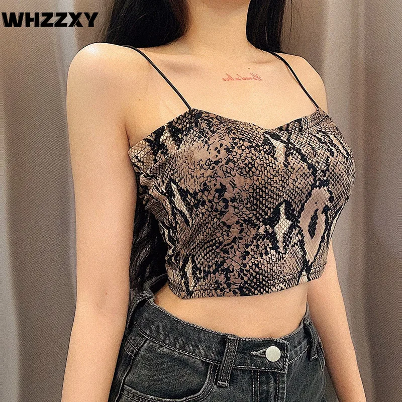Сексуальный женский топ WHZZXY со змеиным принтом облегающий укороченный модный