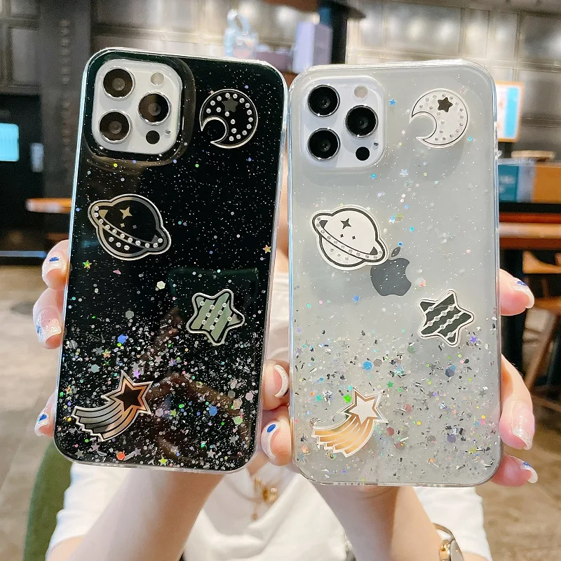 

Luxury Glitter Transparent Phone Case For Vivo Y15s Diamond Universe Epoxy Soft Shockproof Bumper Back Cover For Vivo Y15a