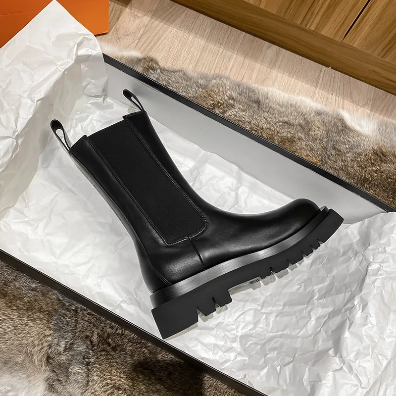 

red pipe boots heavy boot lady new smoke pipe mid net soled Chelsea short boots
