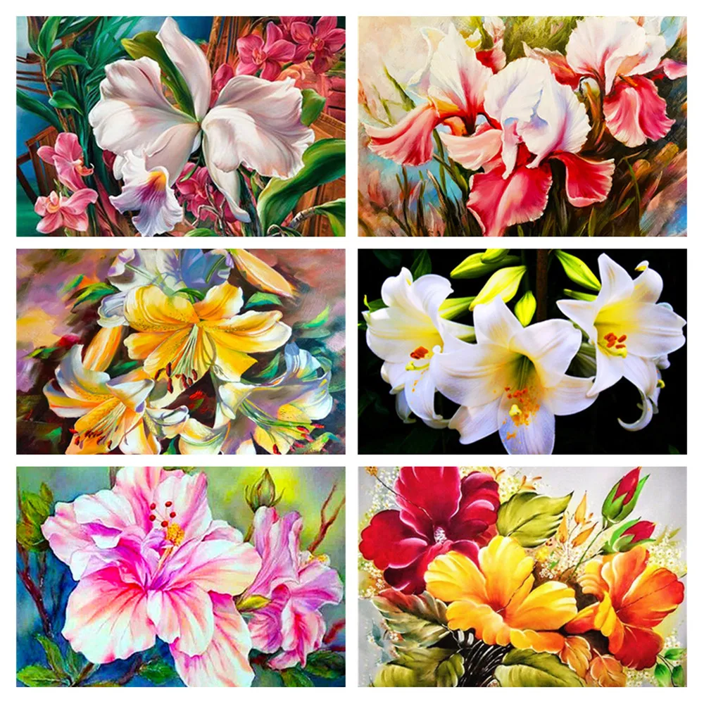 Алмазная живопись полный квадрат круглый цветок лилии жасмин Цветочная вышивка