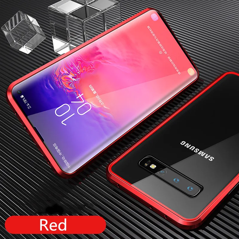 Red and Red 360 магнитный чехол с полным покрытием для samsung Galaxy S10 S10e S10 Plus 5G S8 S9 Plus Note 8 9 с защитой экрана из закаленного стекла - Цвет: Red and Red