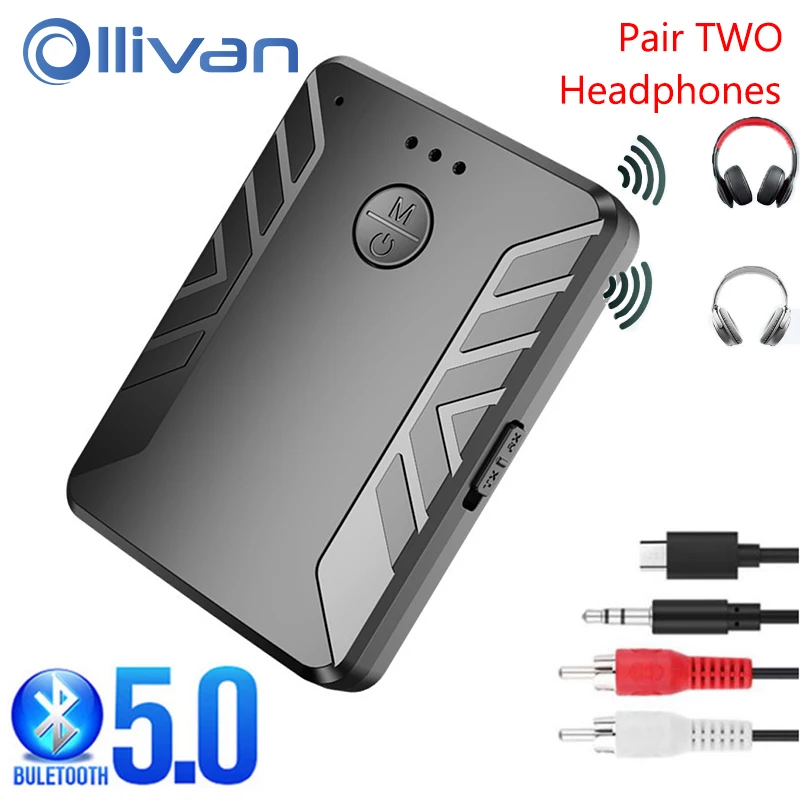 

Bluetooth 5.0 Receiver Transmitter Pair 2 Headphones Stereo Music TV PC Car Audio Wireless Adapter 3.5mm AUX RCA Jack Receptor