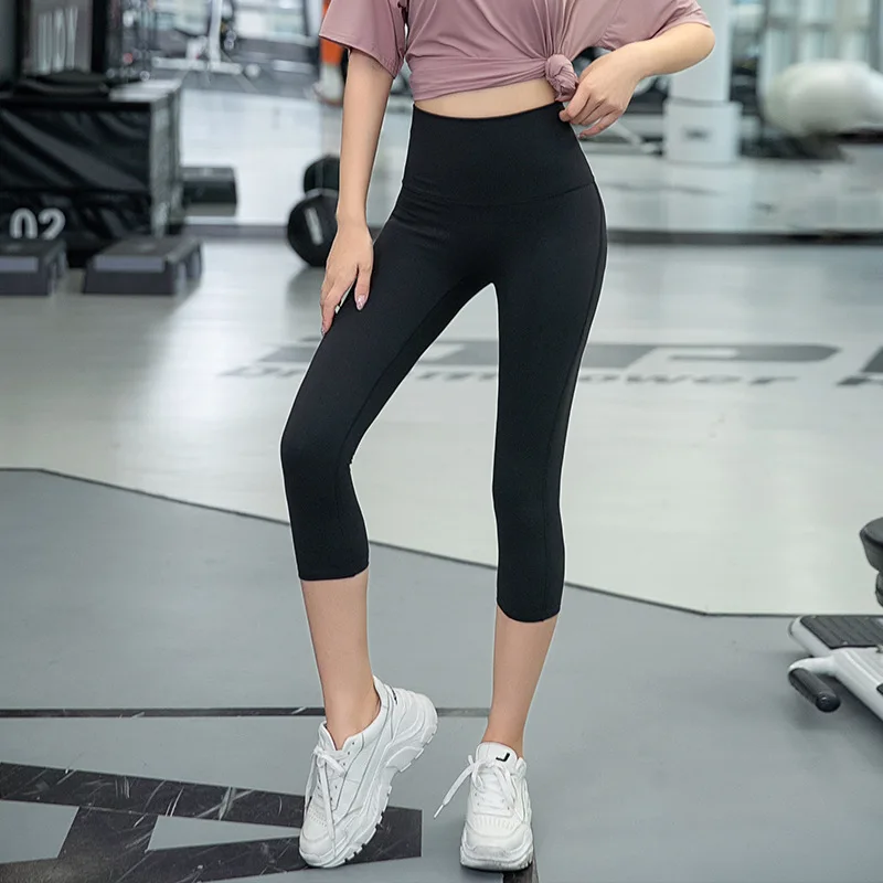Лето 2021 эластичные облегающие брюки до икры для йоги быстросохнущие спортивные