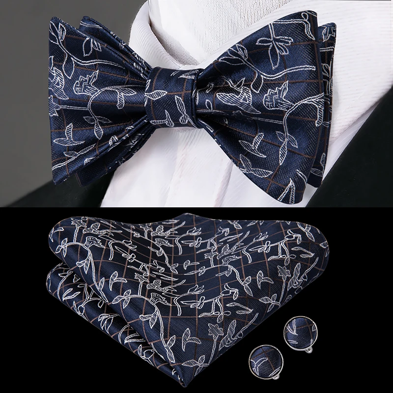 LH-2039 Hi-Tie шелковый галстук-бабочка мужской галстук бабочка роскошный золотой цветок бабочка Карманный платок Hanky запонки набор коричневый розовый синий галстук-бабочка - Цвет: LH-2039