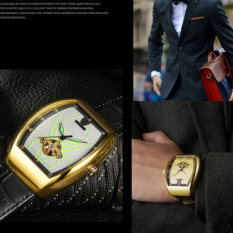 TEVISE Автоматические Мужские механические часы Spider Tourbillon Роскошные Золотые спортивные деловые военные мужские часы Relogio Masculino