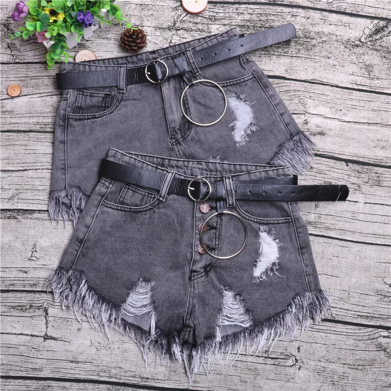 Шорты женские джинсовые дымчато-серые с завышенной талией пикантные свободные