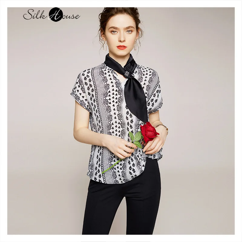 

Creative 2020 Summer New Elegant Silk Cardigan V-neck Straight Women's Shirt
