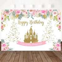 mocsicka our little princess happy birthday photo background gold castle pink flower girl birthday decor photography backdrops
