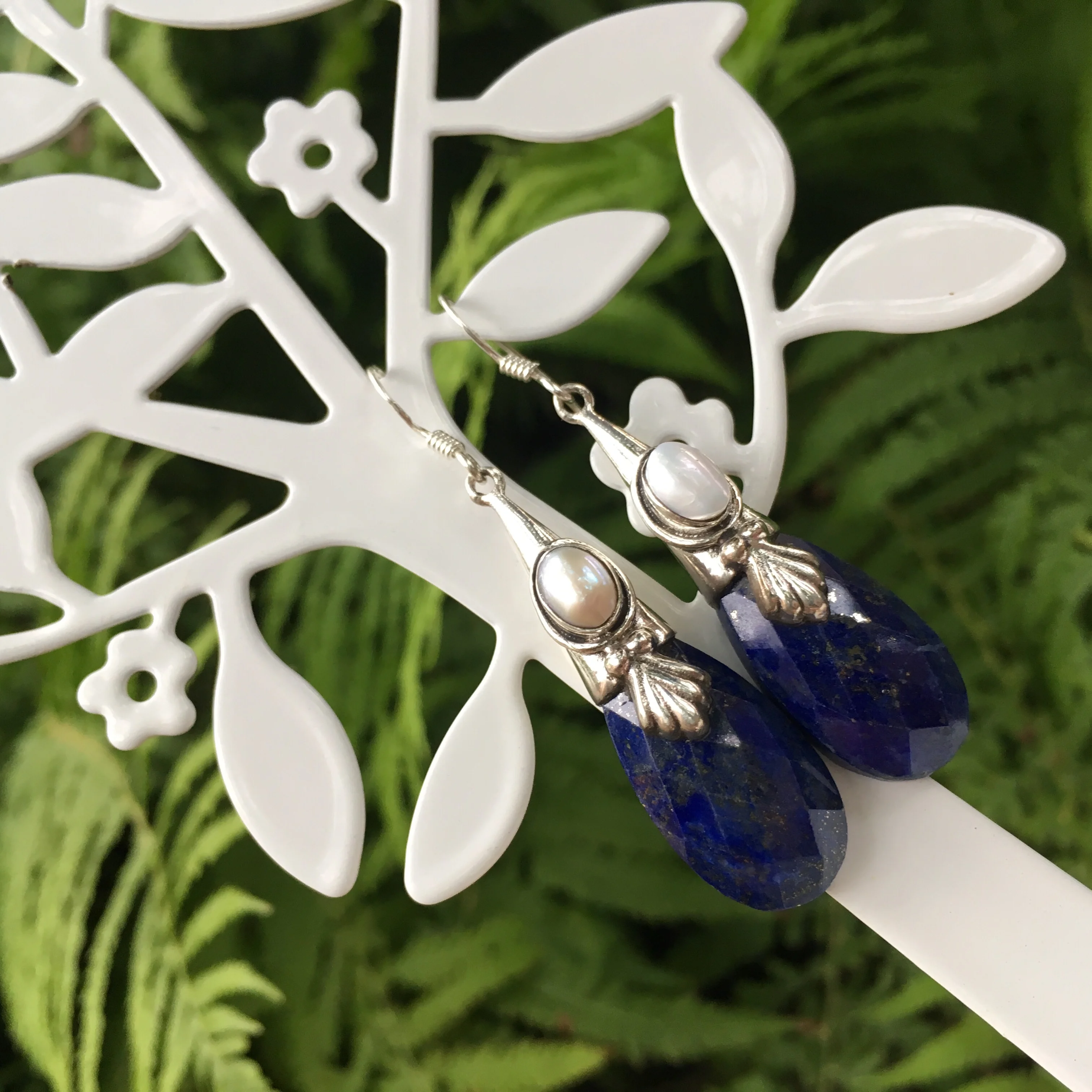 Серебряные длинные серьги с жемчугом лазурита 5 4 см|Серьги-подвески| |