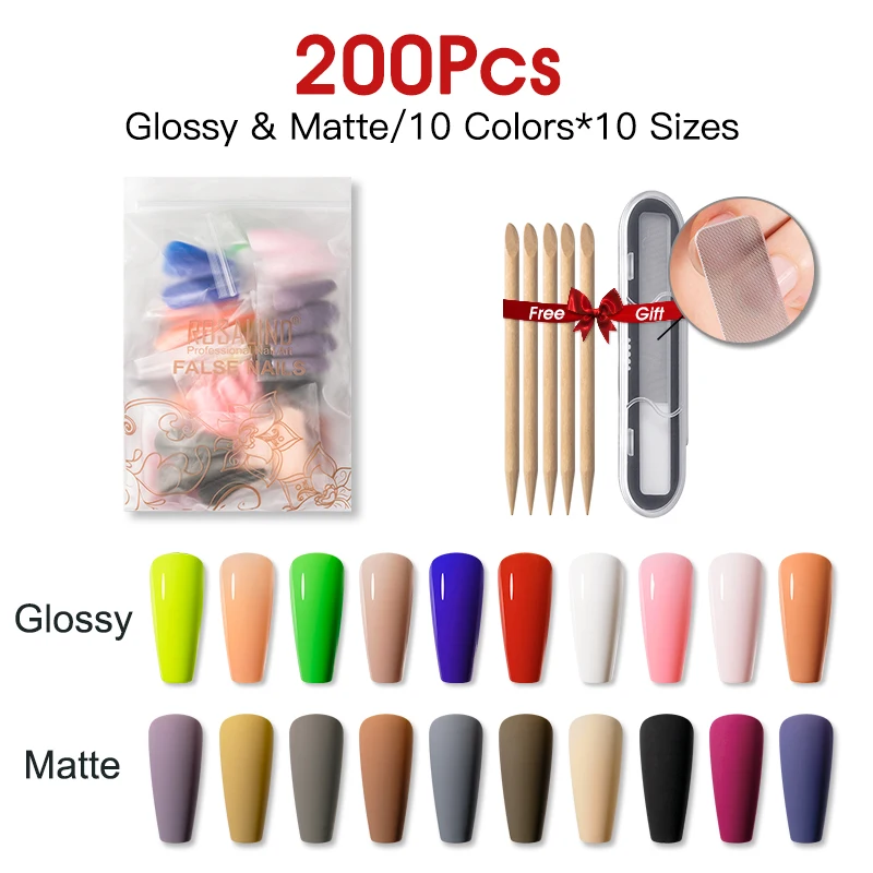 ROSALIND Fake Nail Piece Colorful French Nail Piece 200Pcs Glossy/Matte With Manicure Tool Nail Patch Can Not Be Worn Repeatedly