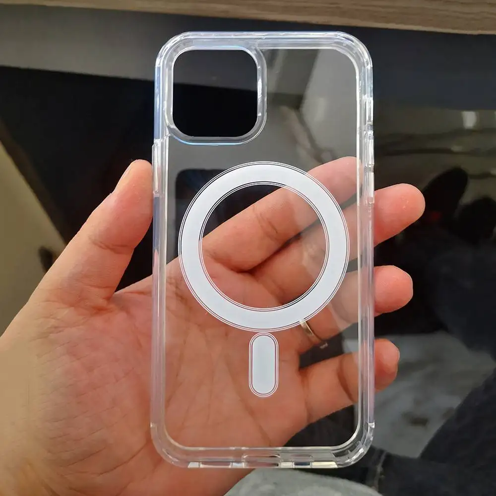 

New Crystal Clear Wireless Charger Magnetic Case for iPhone 12 Mini Pro Max 12Pro Phone Case Magsafing