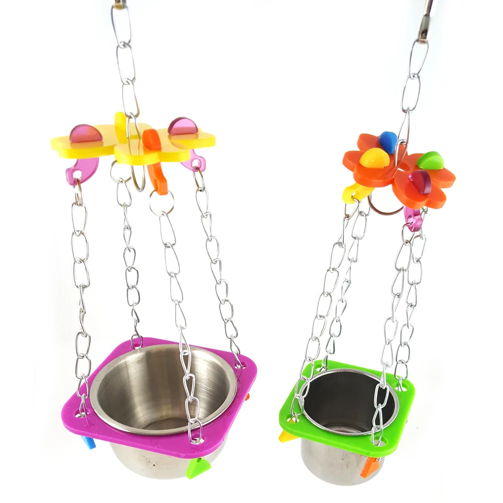 Swing Hanging Feed Bowel Food Water Colorful Acrylic Toy Cage Tool Pet Bird S | Дом и сад
