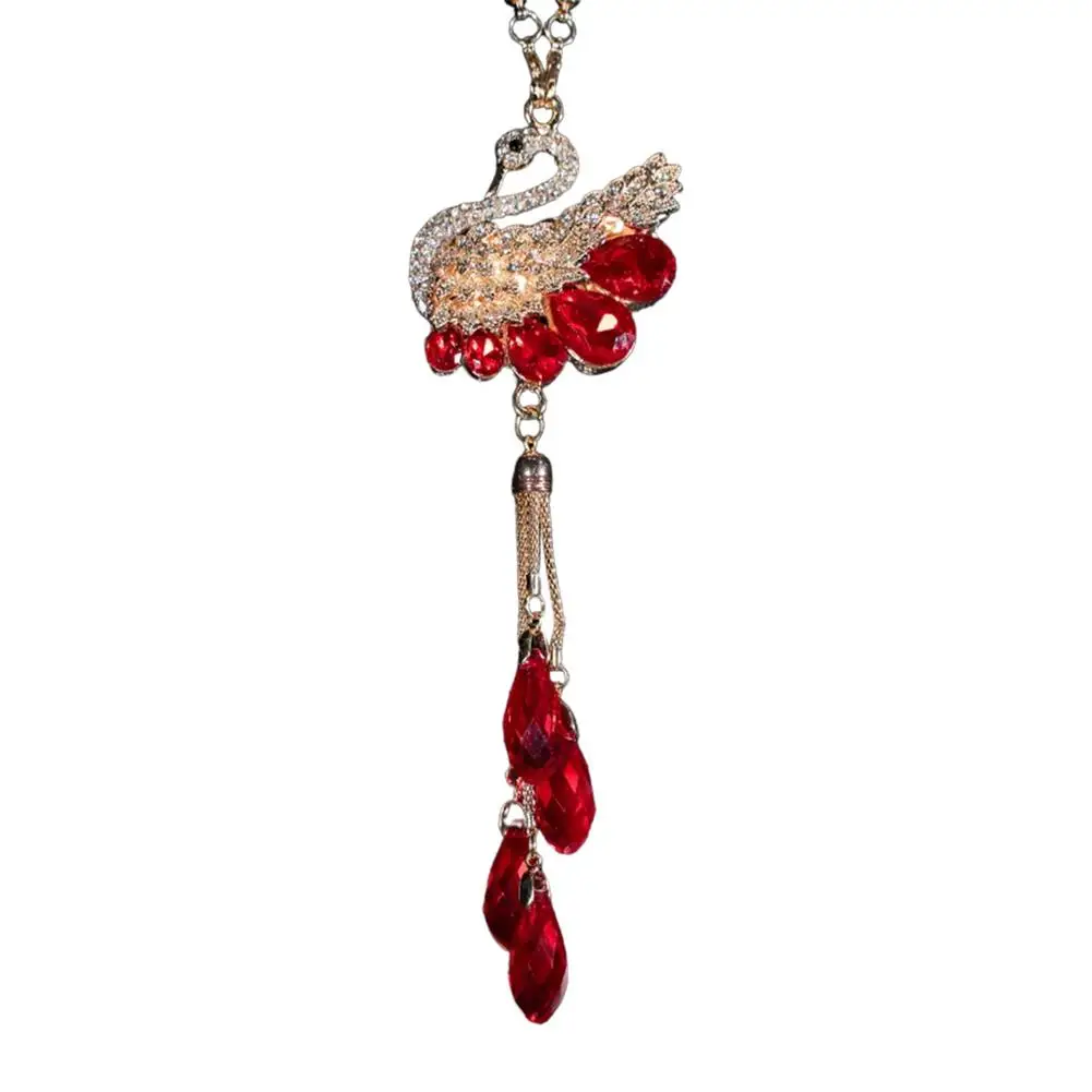 

Car Charms Red Diamond Swan Crystal Car Rear View Mirror Pendant Bling Car Accessories For Women Men Automotive Interior Deco