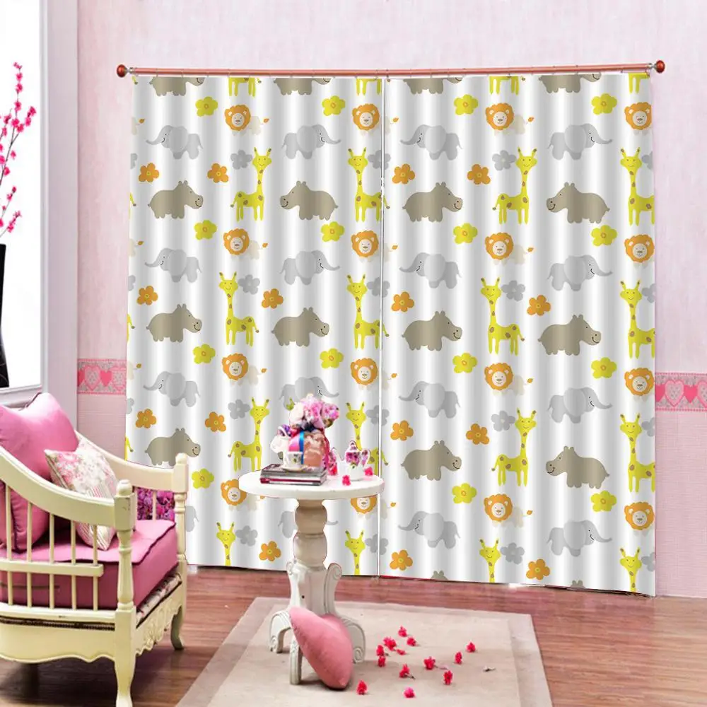 

Custom Half Shading Cartoon Elephant Window Curtains for Kids Room Cute Animals Zoo Cortinas for Children's room Bedroom