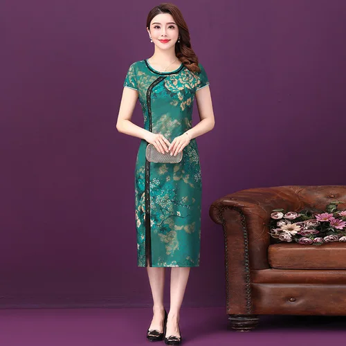 Женское шелковое платье с коротким рукавом приталенное Простое Элегантное