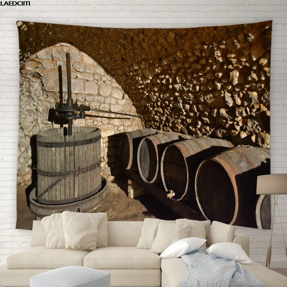 Винтажный гобелен в деревенском стиле Классический старый дубовый бочонок