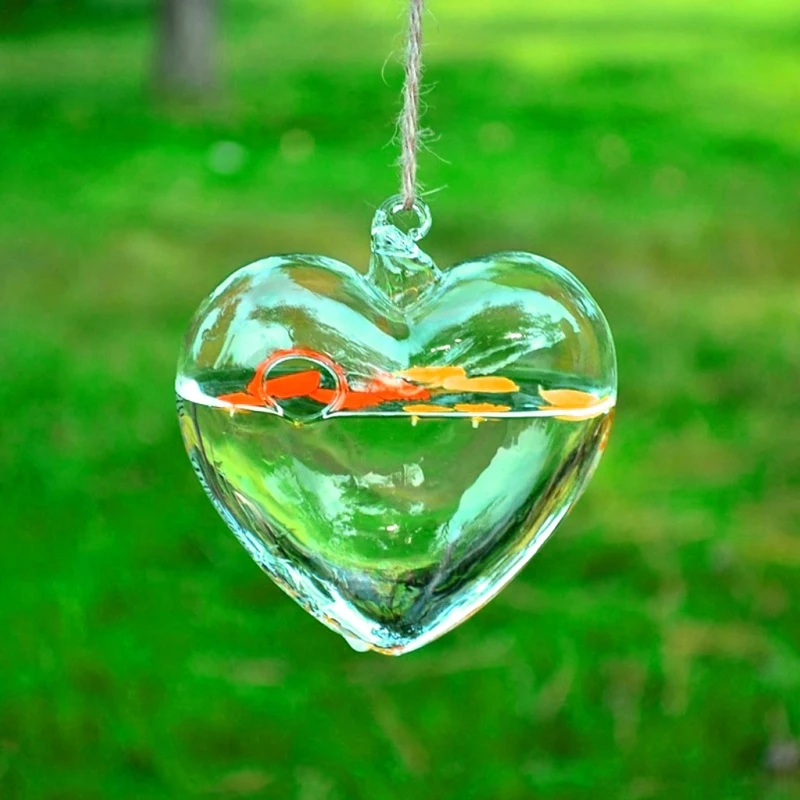 

C5AD Heart-Shaped Hanging Glass Flower Planter Vase Terrarium Container for Hydroponic Plants Home Garden Decoration
