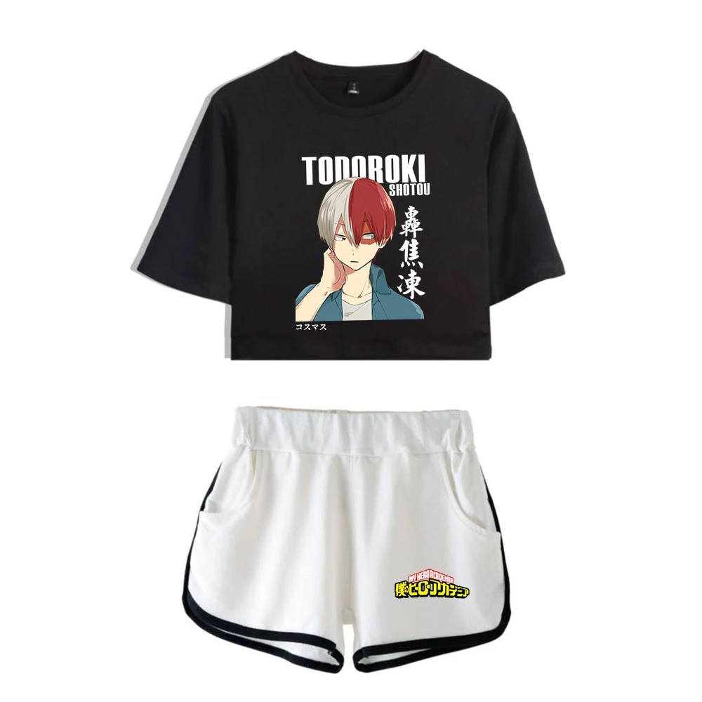 

Boku No Hero Academia Tracksuit Female Tracksuit Two Piece Set Short Sleeve Crop Top+Shorts Shoto Todoroki t shirt Women's Set