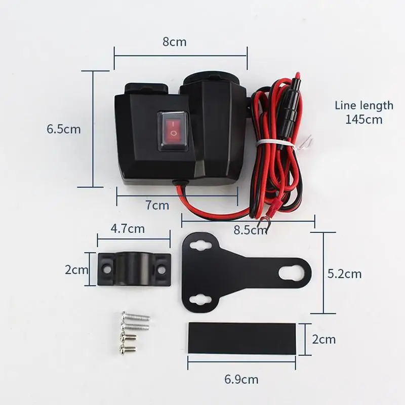 

12V Motorcycle Waterproof USB Cigarette Lighter Socket Kit Motorbike Charger Power Adapter with Switch Black Color