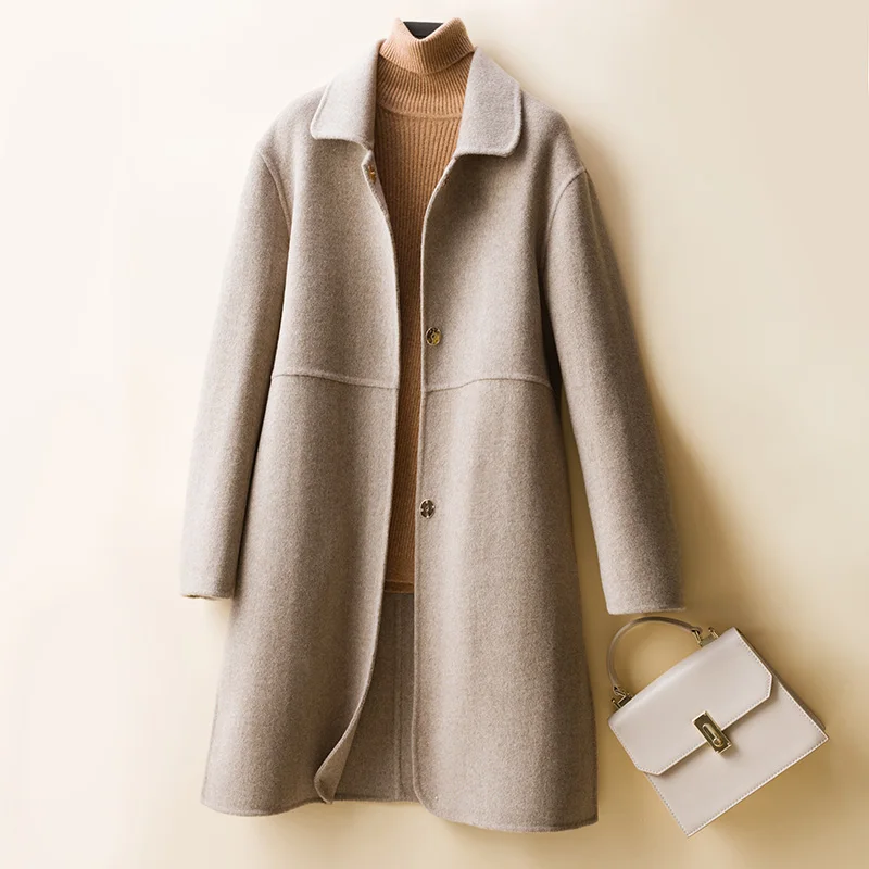 

Женское длинное пальто из 100% шерсти, осенне-зимняя шерстяная куртка с отложным воротником, Женская Повседневная утепленная облегающая одно...