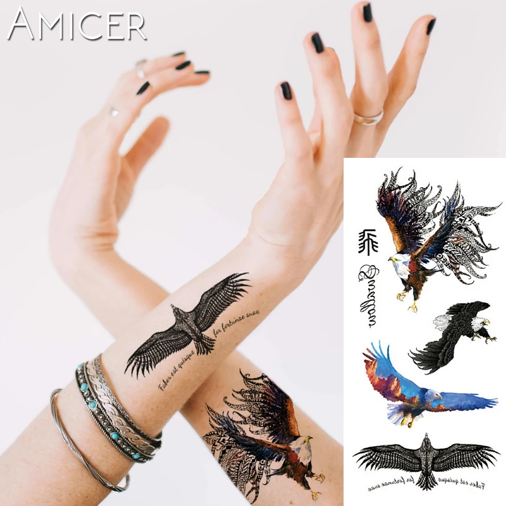1 piece Fantasy Color Forest Eagle Birds Hot Large animal Temporary Tattoo Waterproof Sticker for women men |