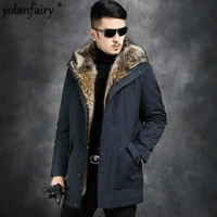 real fur coat natural rabbit fur liner parka winter jacket men men raccoon fur collar warm parkas plus size l17 1312 yy344