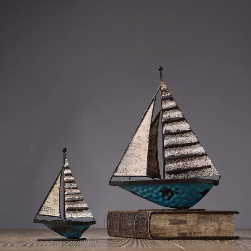 

American style Retro crafts Iron sailing boat Ornament Creative Figurines & Miniatures Furnishing Articles Modern Home decor