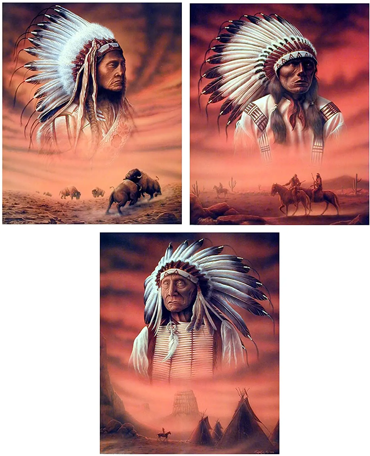 

Indian Chief Picture Three Set 8x10 Wall Decor Art Print Posters