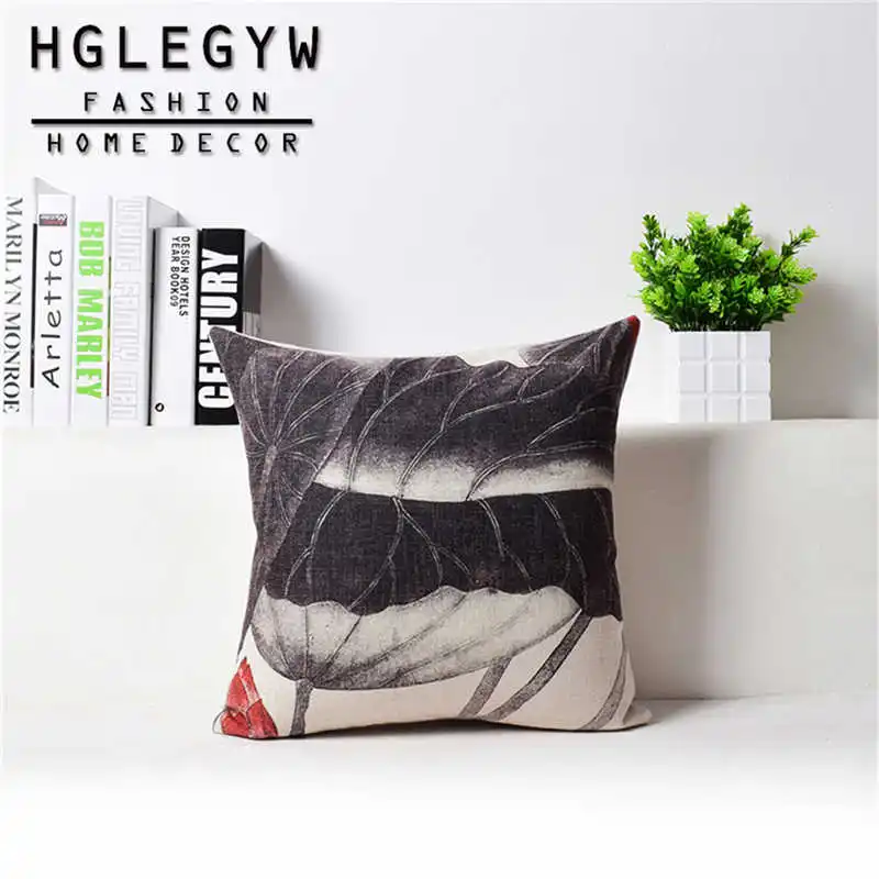 Chinese Style Ink Painting Lotus Sofa Home Decoration Cushion Cover Pillowcase Cotton Linen Printed 45*45 cm Pillow Covers | Дом и сад