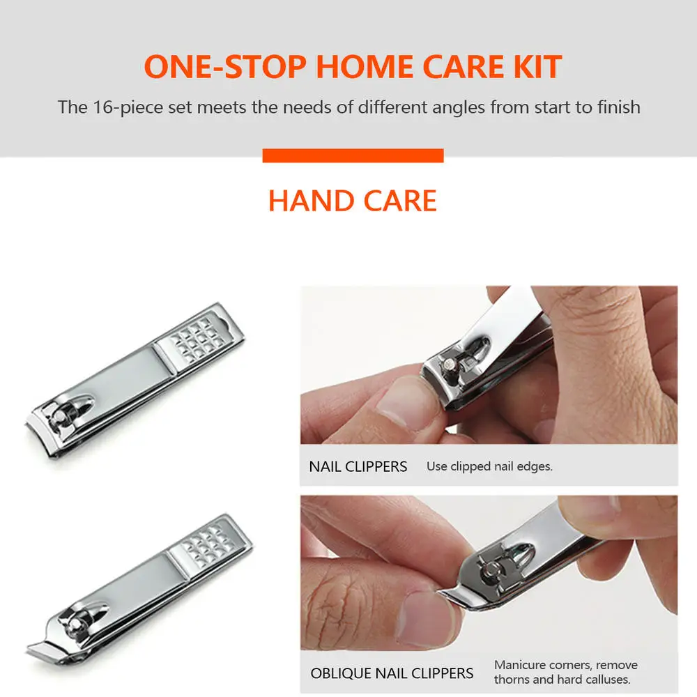 

16Pcs/set Pedicure Manicure Tool Stainless Stell Nail Clippers Cleaner Cuticle for Manicure Pedicure Eyebrow Trimming