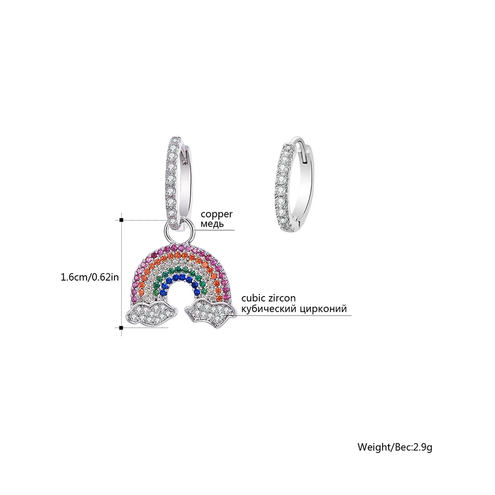 

Colorful Rainbow Cubic Zirconia Vintage Lady Earrings Rose Gold Color Asymmetry Hoop Earring For Women Accessories Present 2019