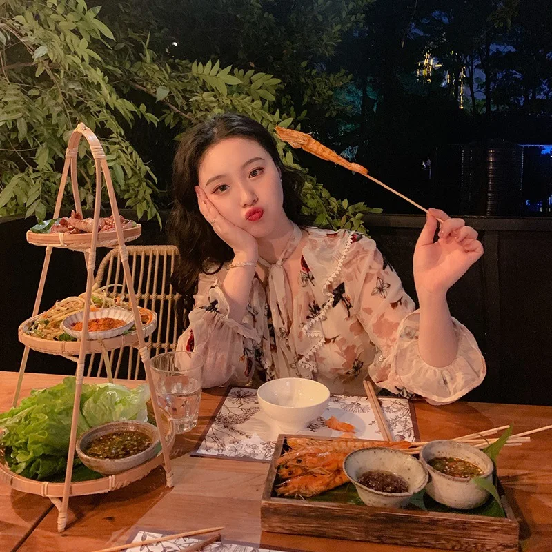 

S-3xl Zhixun Platycodon grandiflorum high waist thin V-neck floral dress women's 2021 new a04079