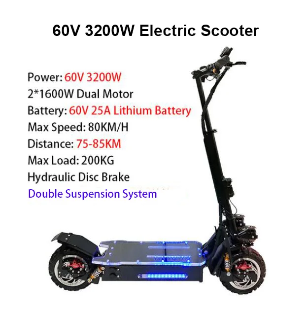 3200W 60V 25A JS 80 км/ч 3200 Вт 60 в электрический скутер 1" внедорожный складной водонепроницаемый samsung E скутер Hoverboad скейтборд patinete eletrico - Цвет: 3200W 60V 25A