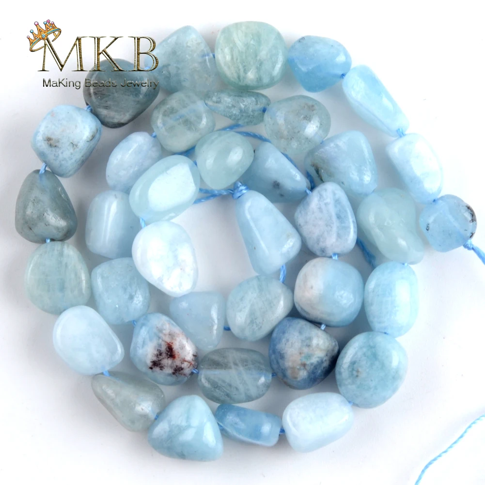 Аквамариновые бусины из натурального камня незакрепленные с отверстием для