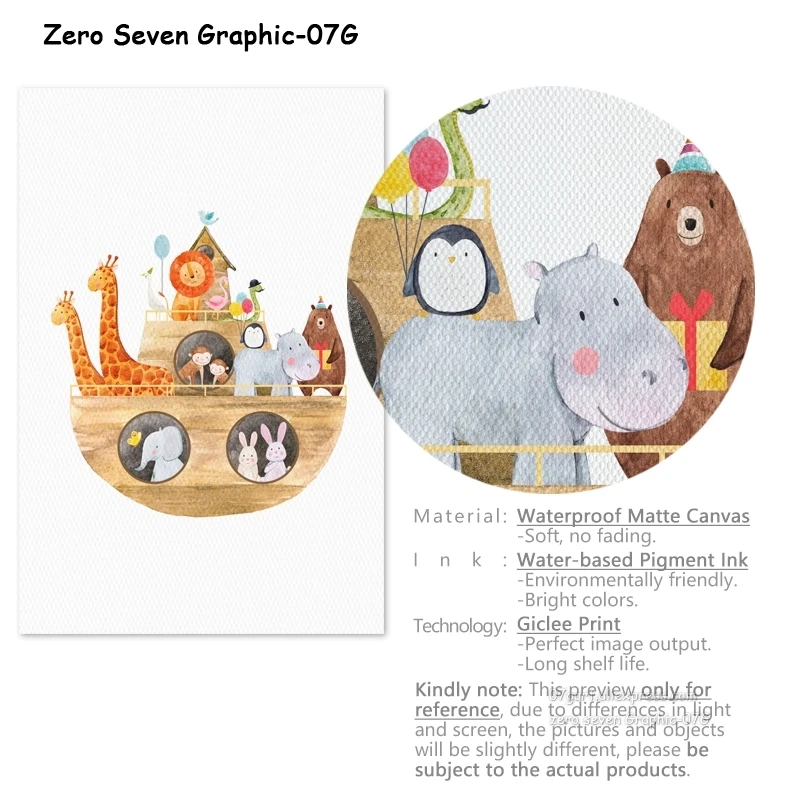 Картина на холсте печать плакат акварель мультфильм лес животные воздушный шар