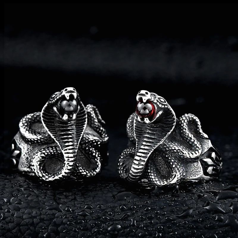 Мужские кольца в стиле панк-рок черные из нержавеющей стали виде змеи титановой