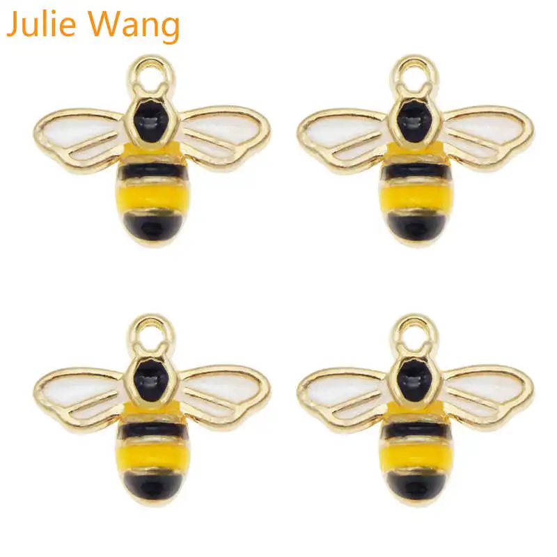 

Julie Wang 4PCS Enamel Bee Charms Honeybee Alloy Gold Tone Necklace Bracelet Earrings Jewelry Making Accessory