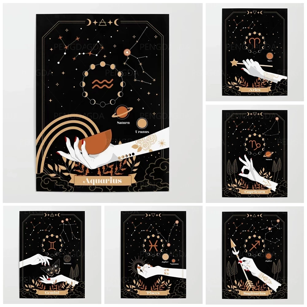 

Canvas Prints Aquarius Painting Constellation Series Wall Art Poster Modular Capricorn Picture Home Decor Modern For Living Room